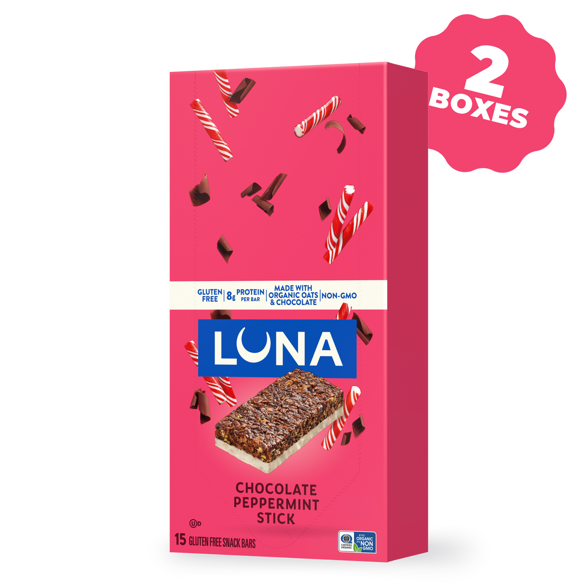 LUNA Bar Chocolate Peppermint Stick Flavor Gluten Free Snack Bars, 30 Bars